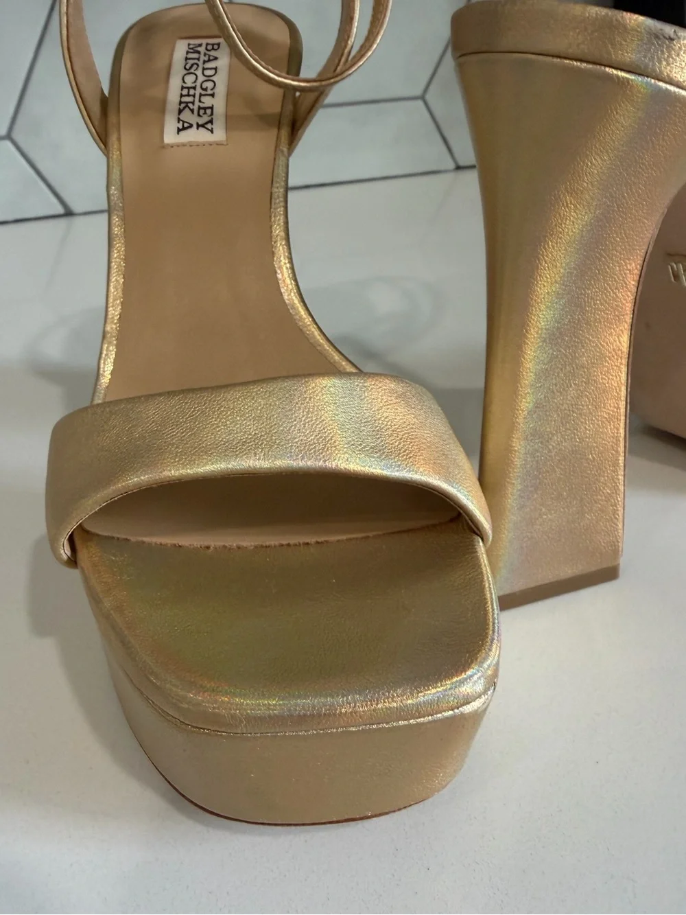 Badgley Mischka Gold Platform Sandal Block Heel